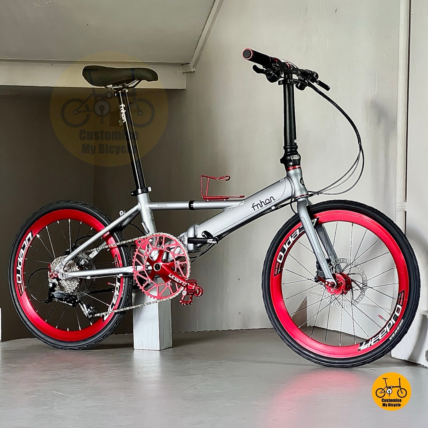 风行20寸451轮径折叠车，禧玛诺变速，灰红配色轻量铝合金车架