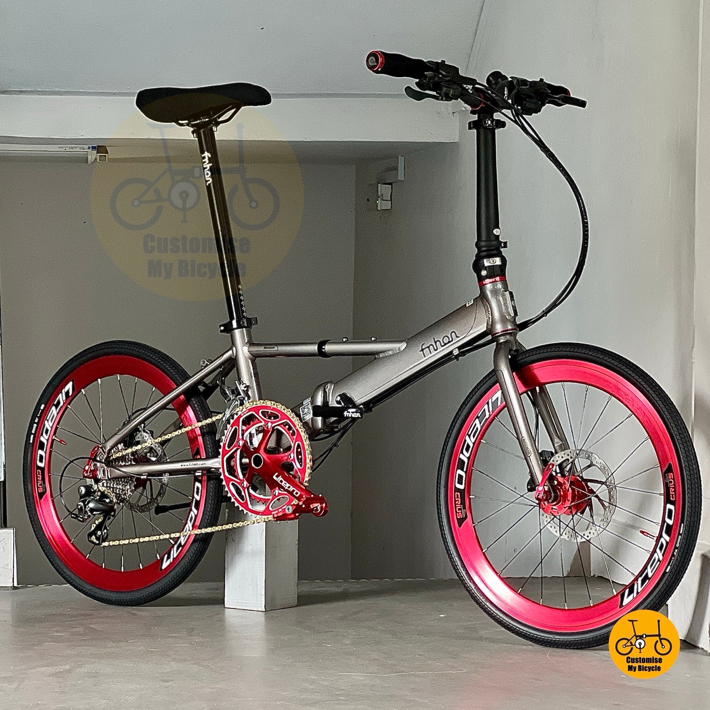 Fnhon Monsoon 22 inch Dolphin Grey folding bike full side view
