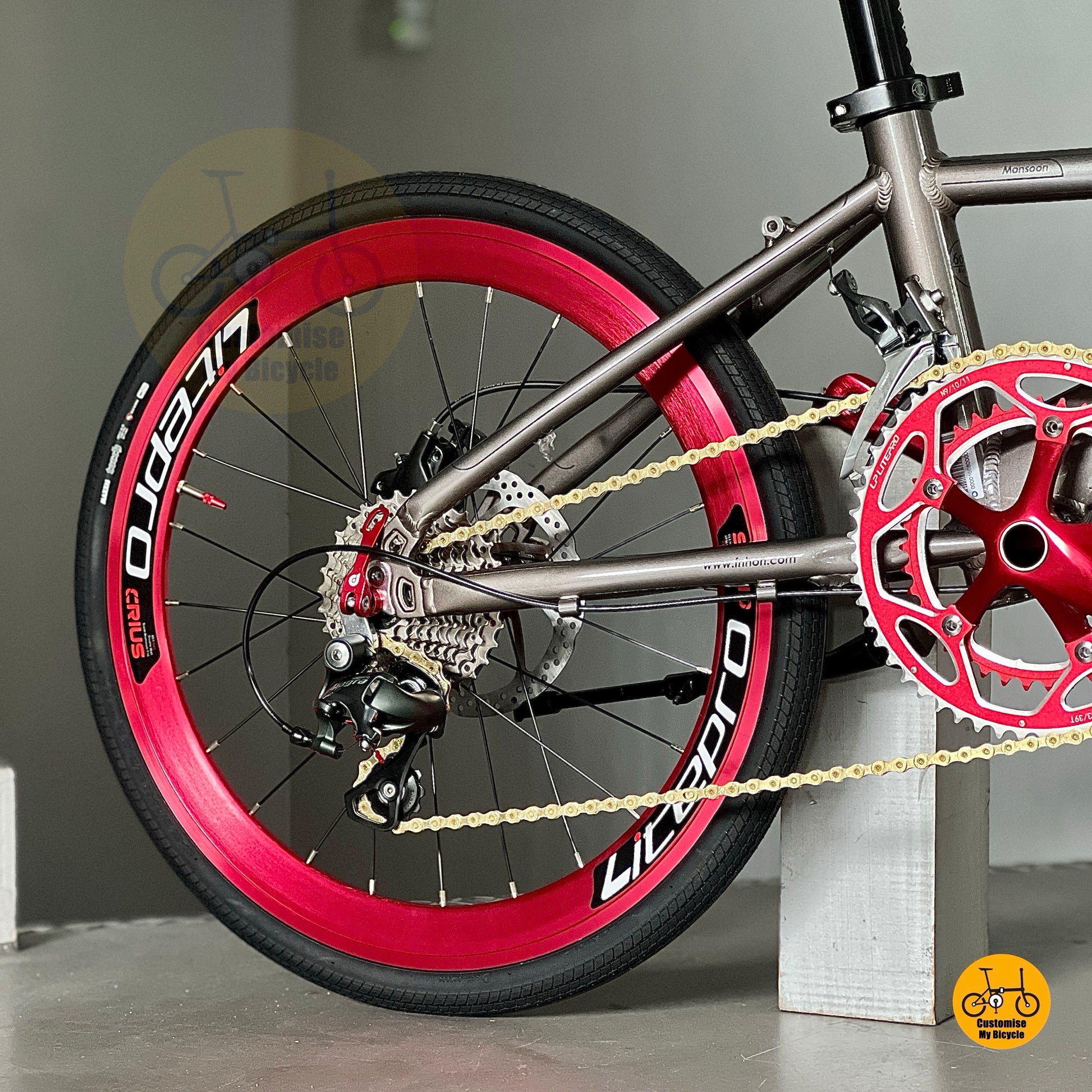 Maxxis Torch fast rolling tyre tread detail on Litepro Aero wheelset 451 wheel size
