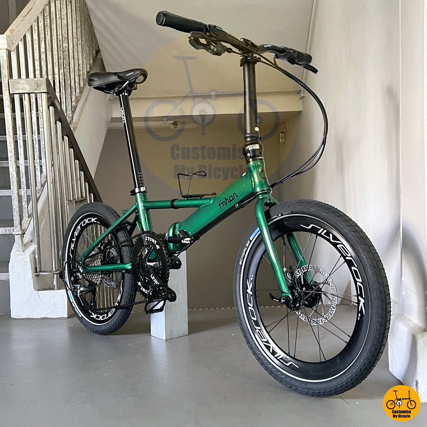 Sepeda Lipat Fnhon Monsoon 20 Inci Emerald Green Shimano 10 Gear Tiagra Wheelset Silverock Ban Schwalbe Big Apple Sepeda Komuter Aluminium Ringan
