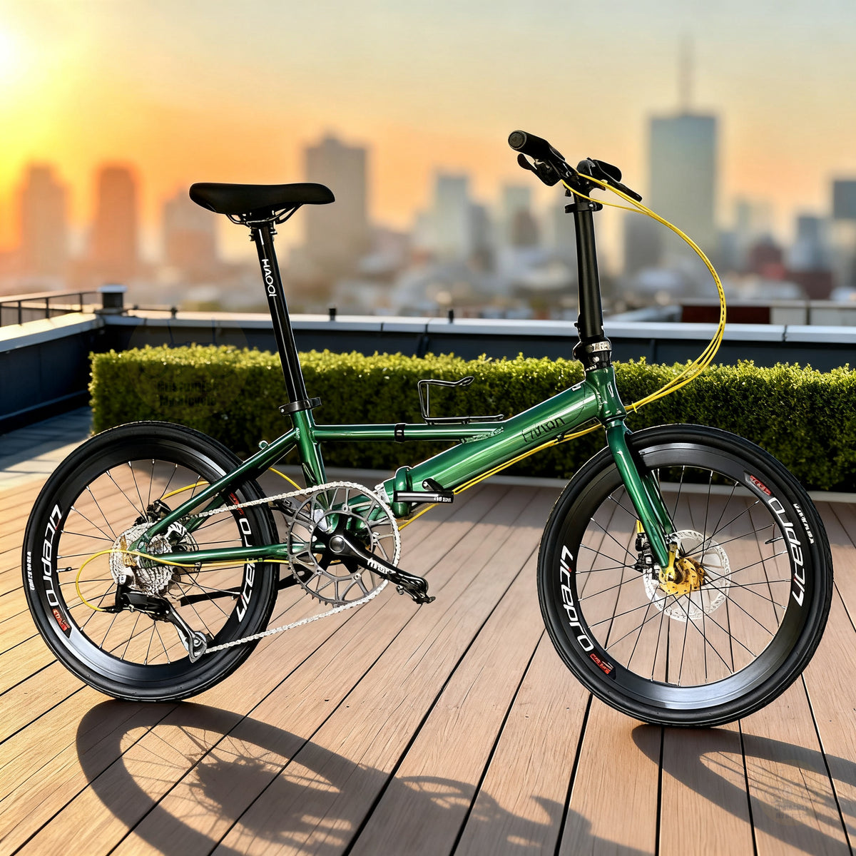 Fnhon Monsoon 22" Emerald Green lightweight folding bike with Shimano 9 gears