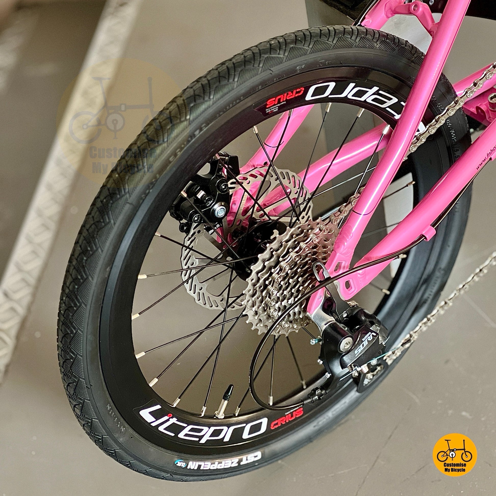 Close up of Shimano 9-speed cassette and shifting components on Fnhon Monsoon
