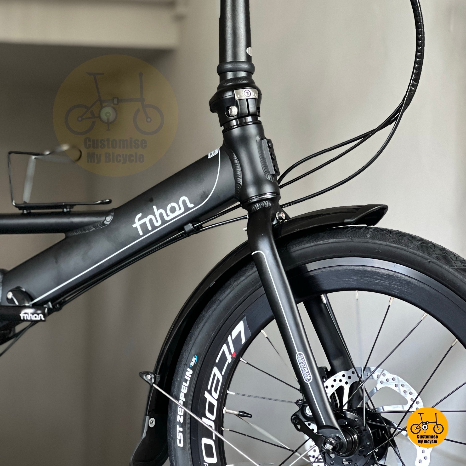 Front angle view of Fnhon Monsoon Matte Black foldie
