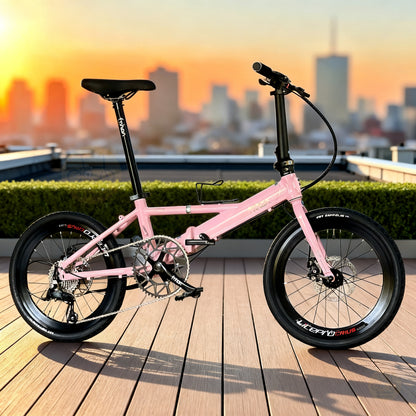 Fnhon Monsoon 20" Baby Pink lightweight folding bike with Shimano 9 gears