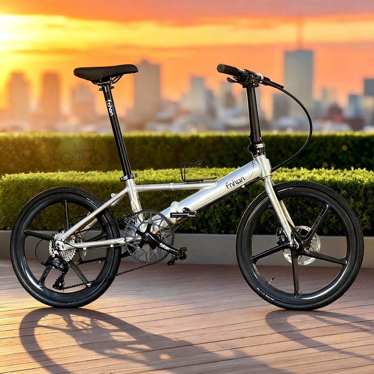 Fnhon Monsoon 22" Titanium Champagne lightweight folding bike with Shimano 9 gears