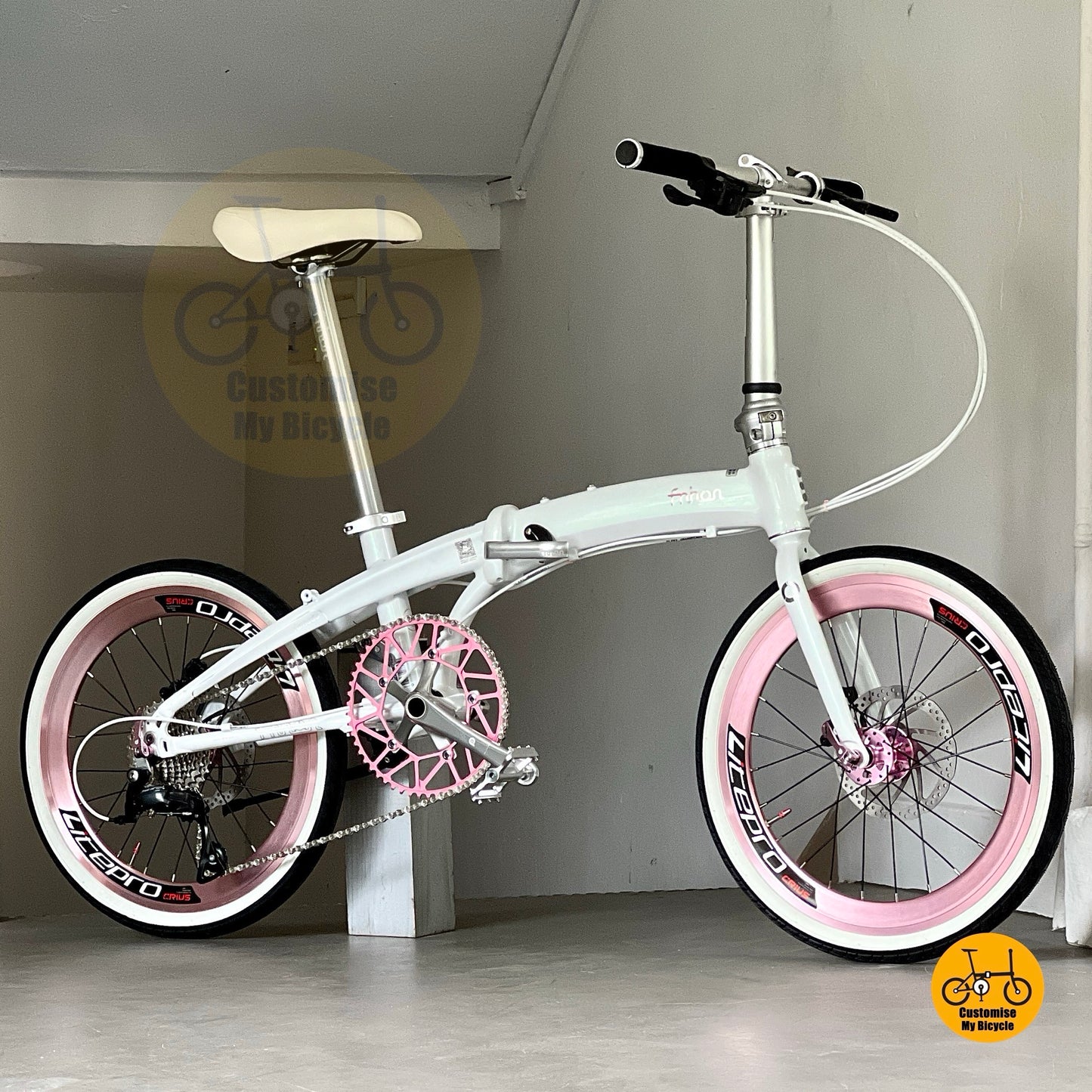 风行海豚车架 dg349 20寸 折叠车 梦幻白 禧玛诺9速 铝合金轻量化定制 