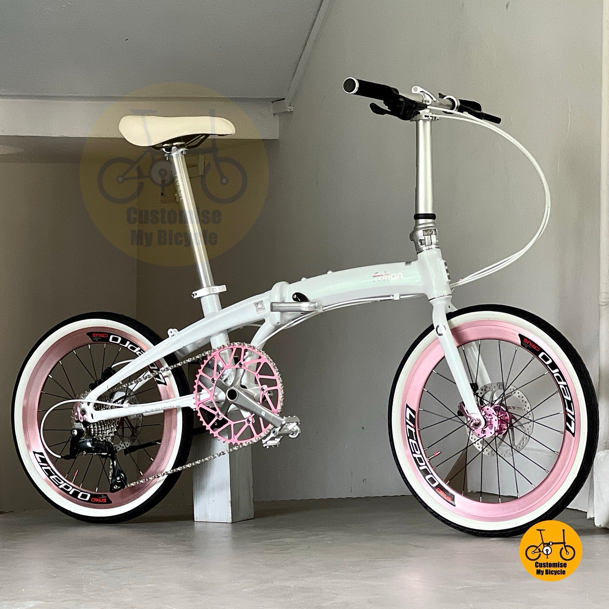 风行海豚车架 dg349 20寸 折叠车 梦幻白 禧玛诺9速 铝合金轻量化定制 