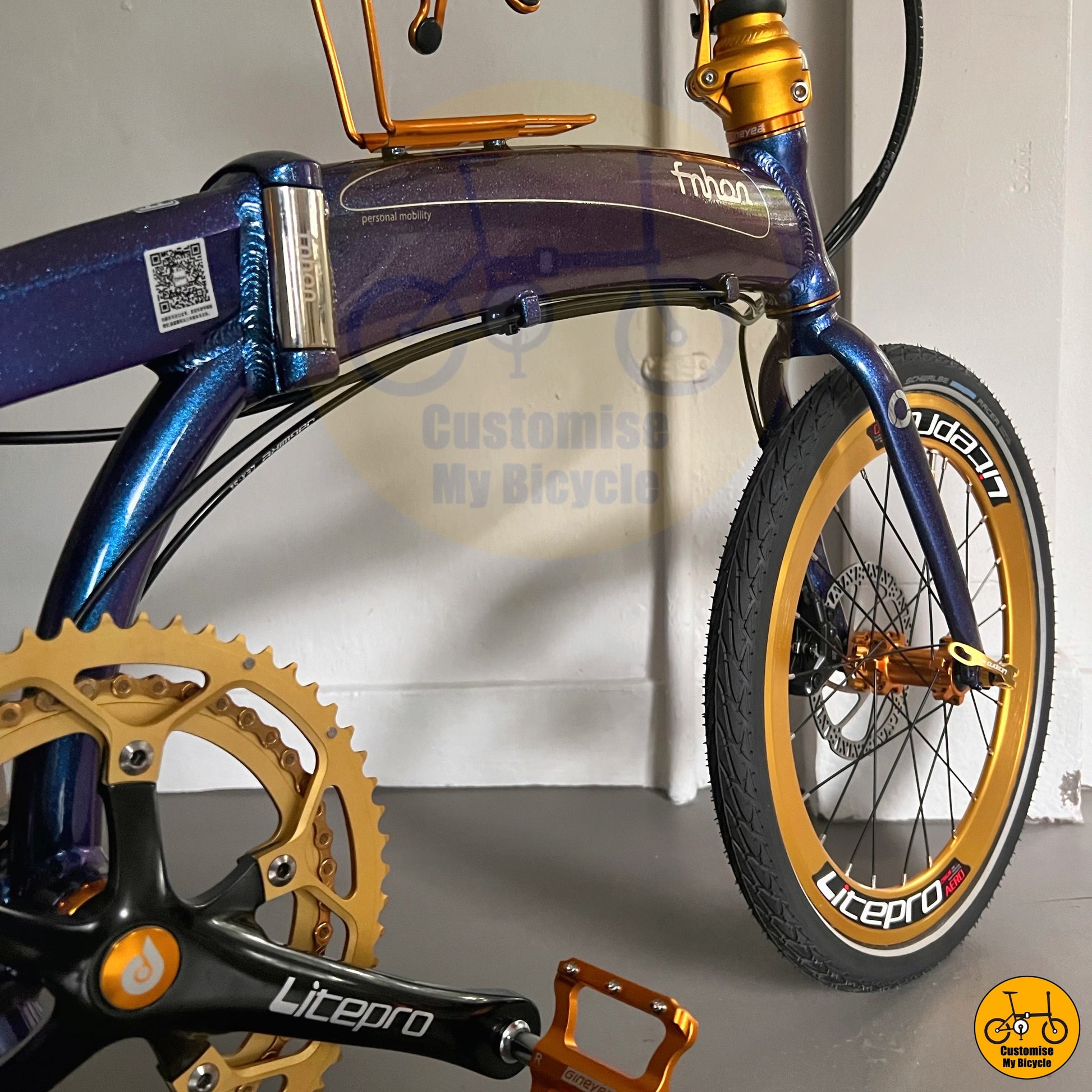 fnhon klapprad Fnhon Tornado 20” Chameleon Blue And Gold Wheels – Stylish & Compact Folding Bike – Customise My Bicycle