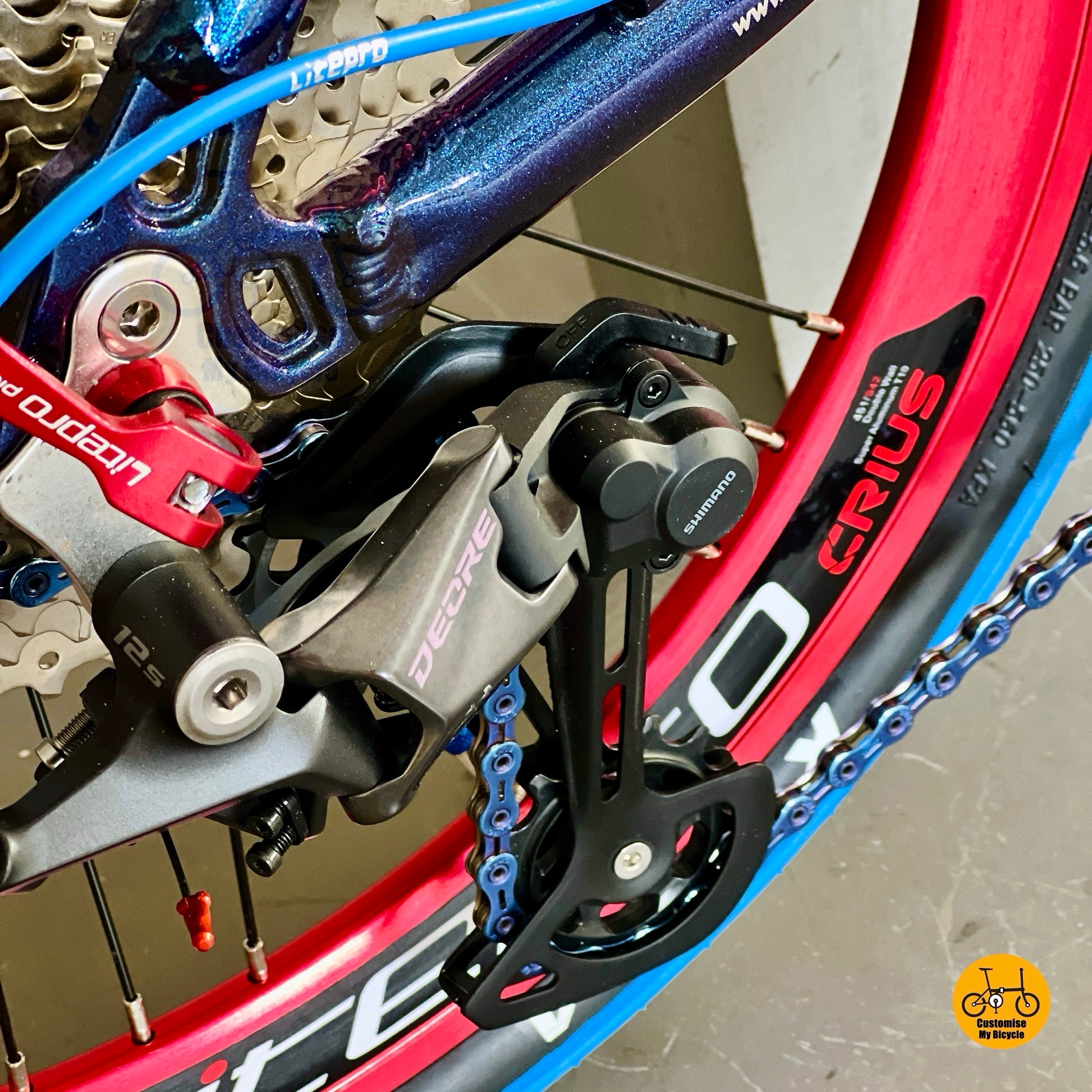 Fnhon Tornado Shimano Deore M4100 10 speed gear system close up drivetrain folding bike
