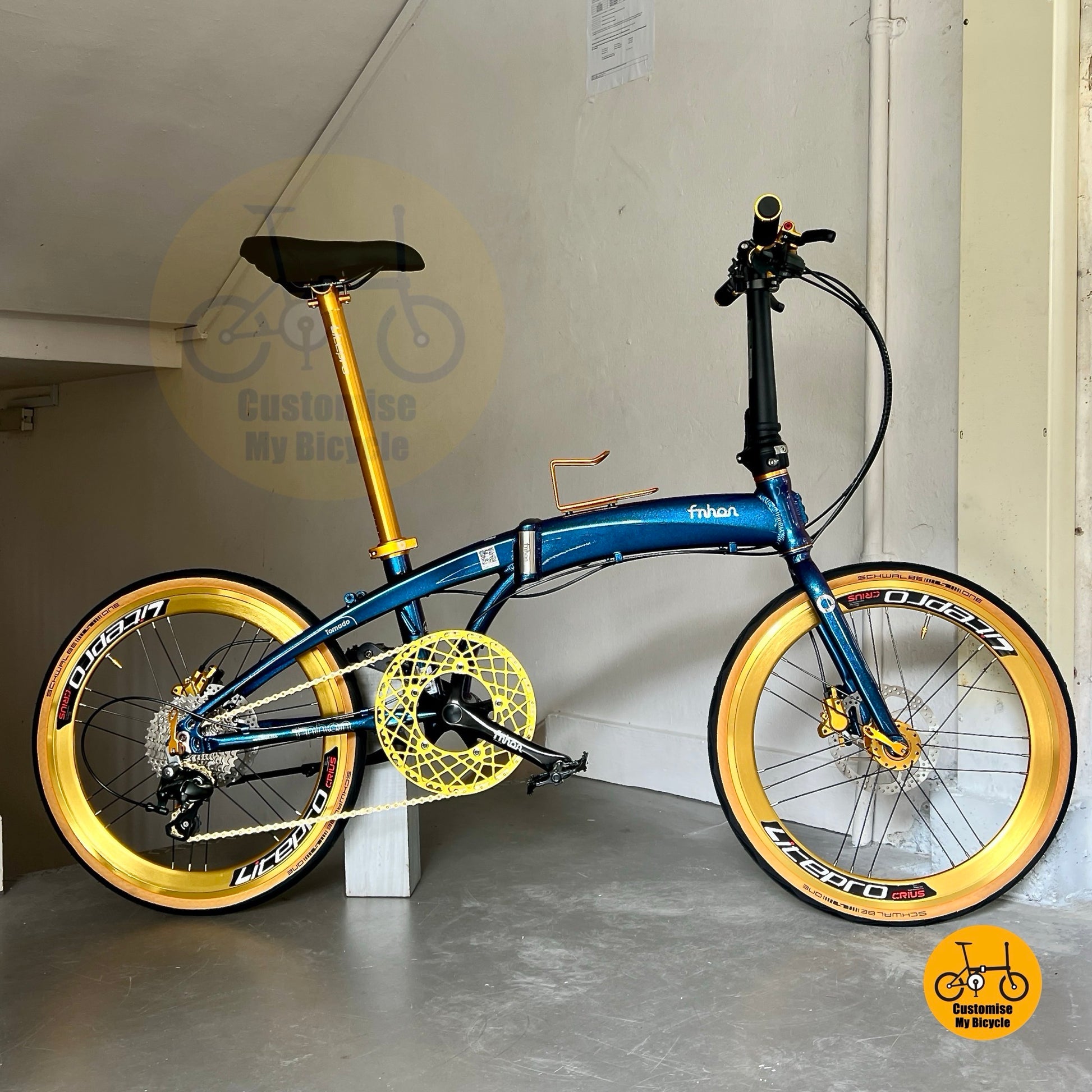 Basikal Lipat Fnhon Tornado 22 Inci Chameleon Blue Shimano 10 Gear Tiagra Roda Litepro Tayar Schwalbe One Basikal Lipat Aluminium Komuter
