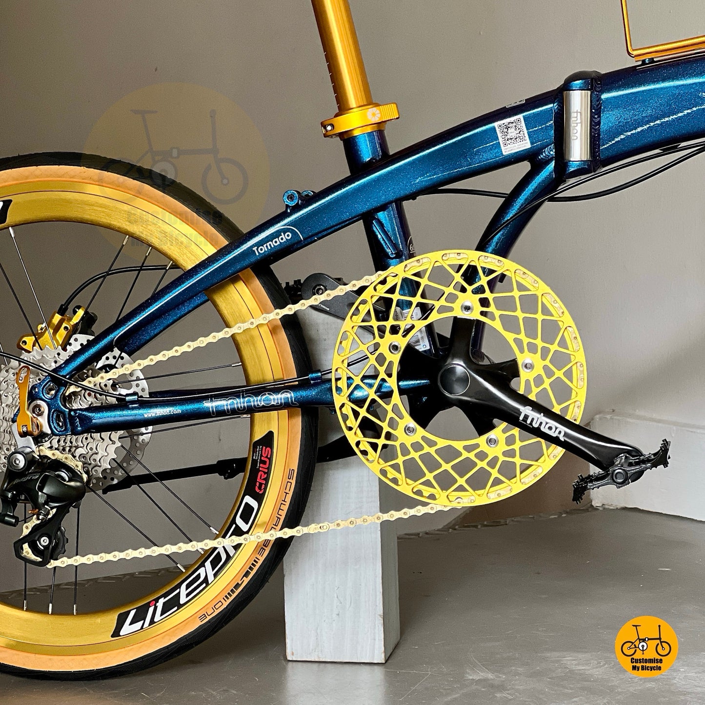 Fnhon Tornado folding bicycle Litepro hollow 54t chainring drivetrain detail folding bike
