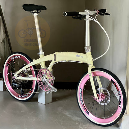Fnhon Tornado 22" Beige foldable bicycle with Shimano 9 gears
