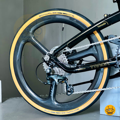 Black Gold foldable bike with HAOOI Carbon Ultra trispokes wheels