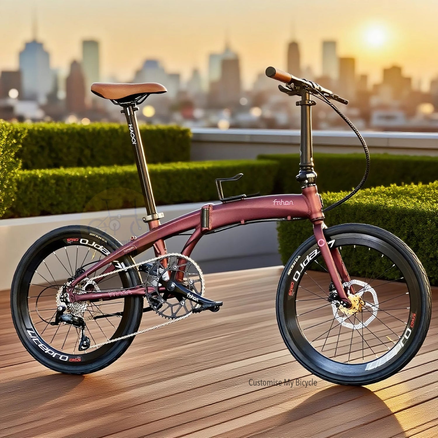 Folding Bike Fnhon Tornado 22 Inch Champagne Red Shimano 9 Speed Lightweight Aluminium Foldable Bicycle Singapore
