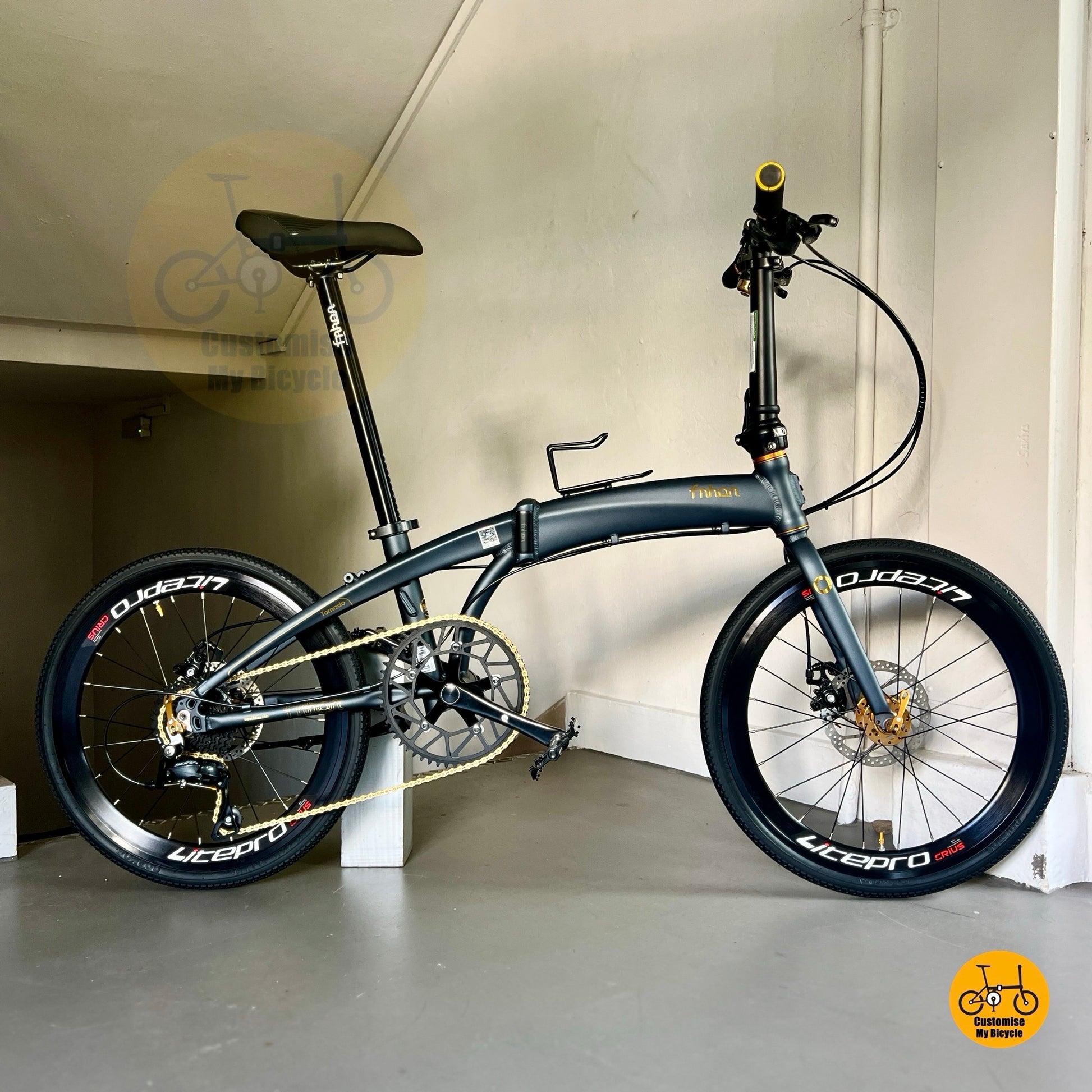 Custom Dark Teal Blue & Gold Folding Bike For PCN Roads  
