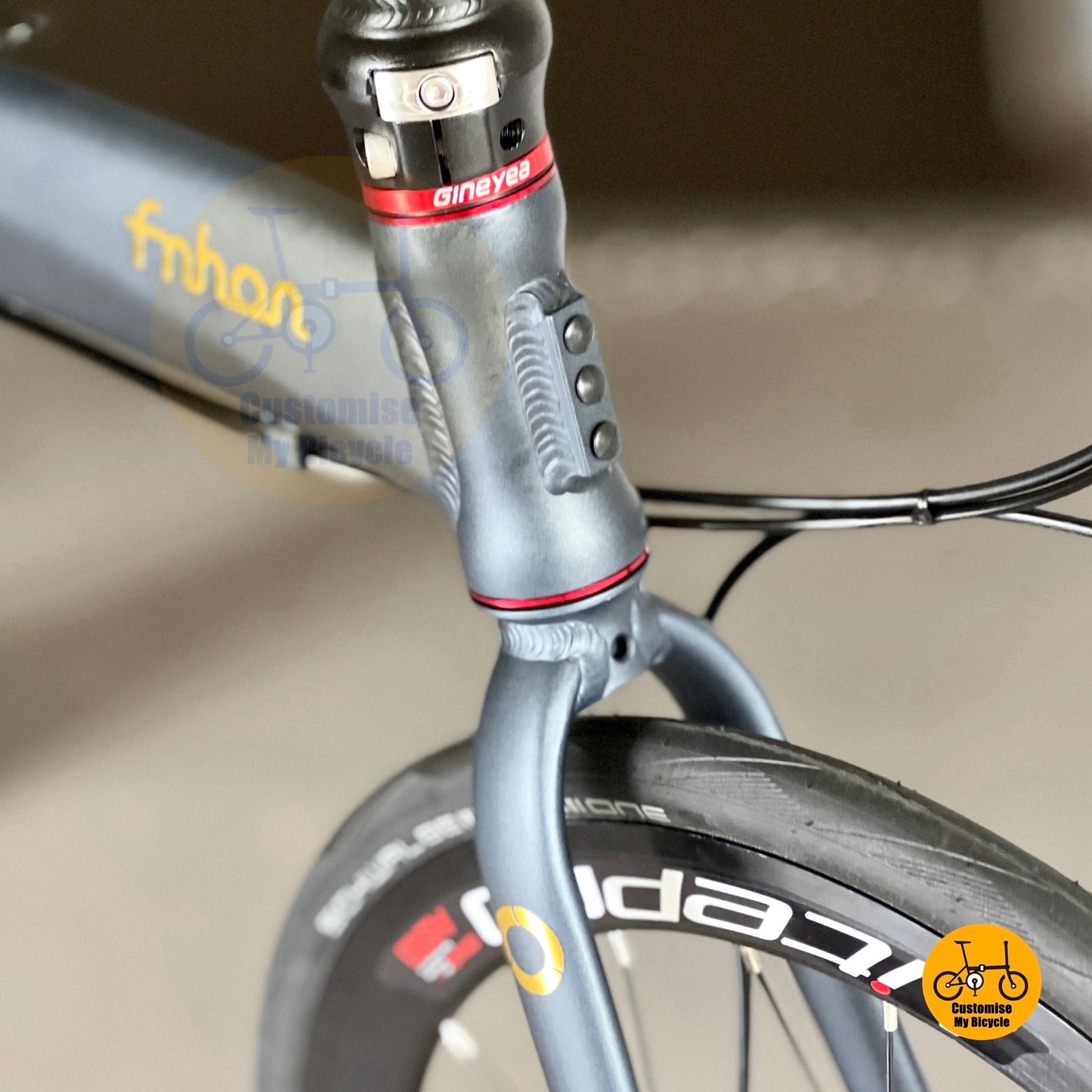 Front block adaptor holes on Compact folding bicycle ready for PCN rides  
