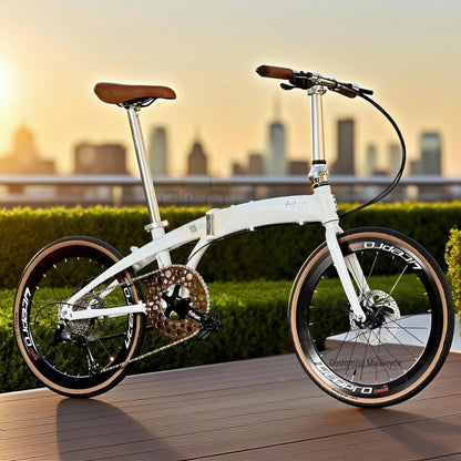 Fnhon Tornado 22 Inch Folding Bike Dreamy White Shimano 9 Gears Aerodynamic Aluminium Frame

