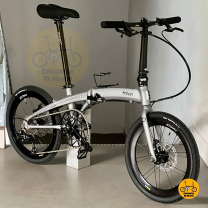 Battleship Grey Fnhon mini-Tornado 20 inch foldable bicycle Shimano 9 speed drivetrain aero wheels
