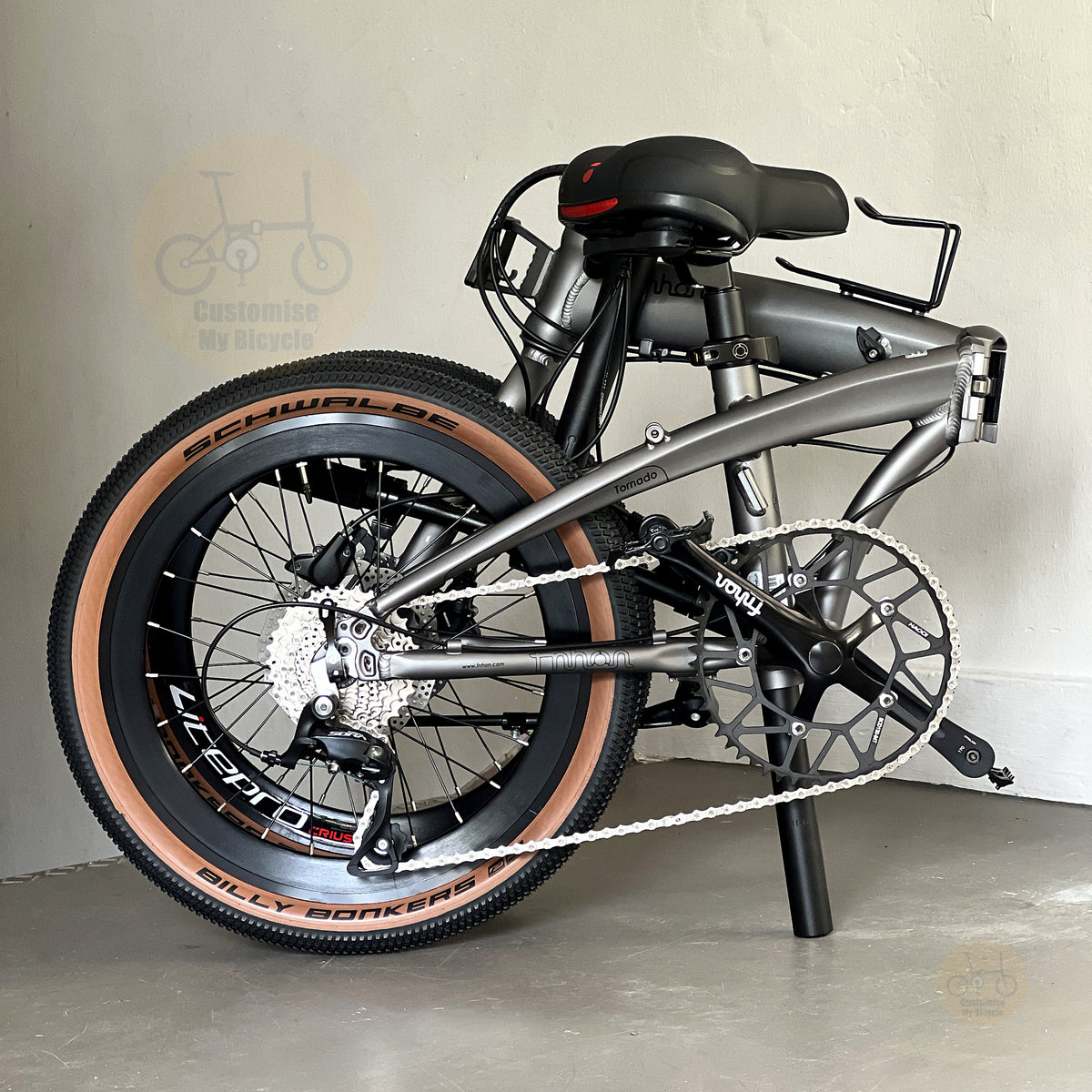 Fnhon Tornado 20" Carbon Grey folding bike in compact folded configuration