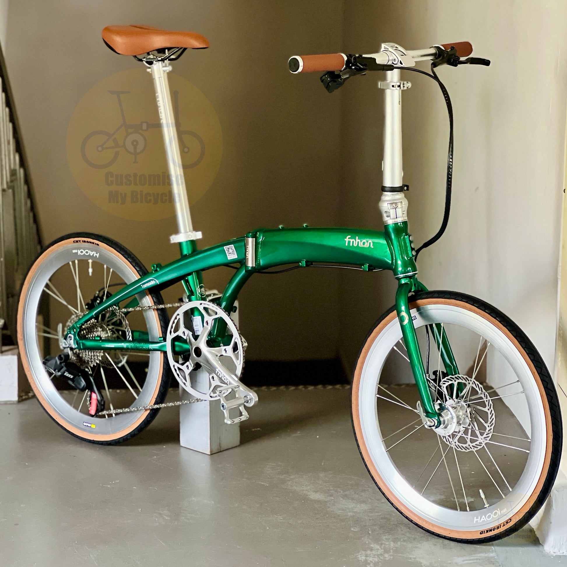 Fnhon Tornado 22 Inch Folding Bicycle Emerald Green Wireless EDS 12 Gears Hydraulic Disc Brake Haooi Max High Profile Wheels FNHON Hollowtech Crankset