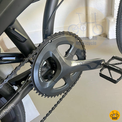 Fnhon Tornado with Shimano Sora crankset and enclosed design
