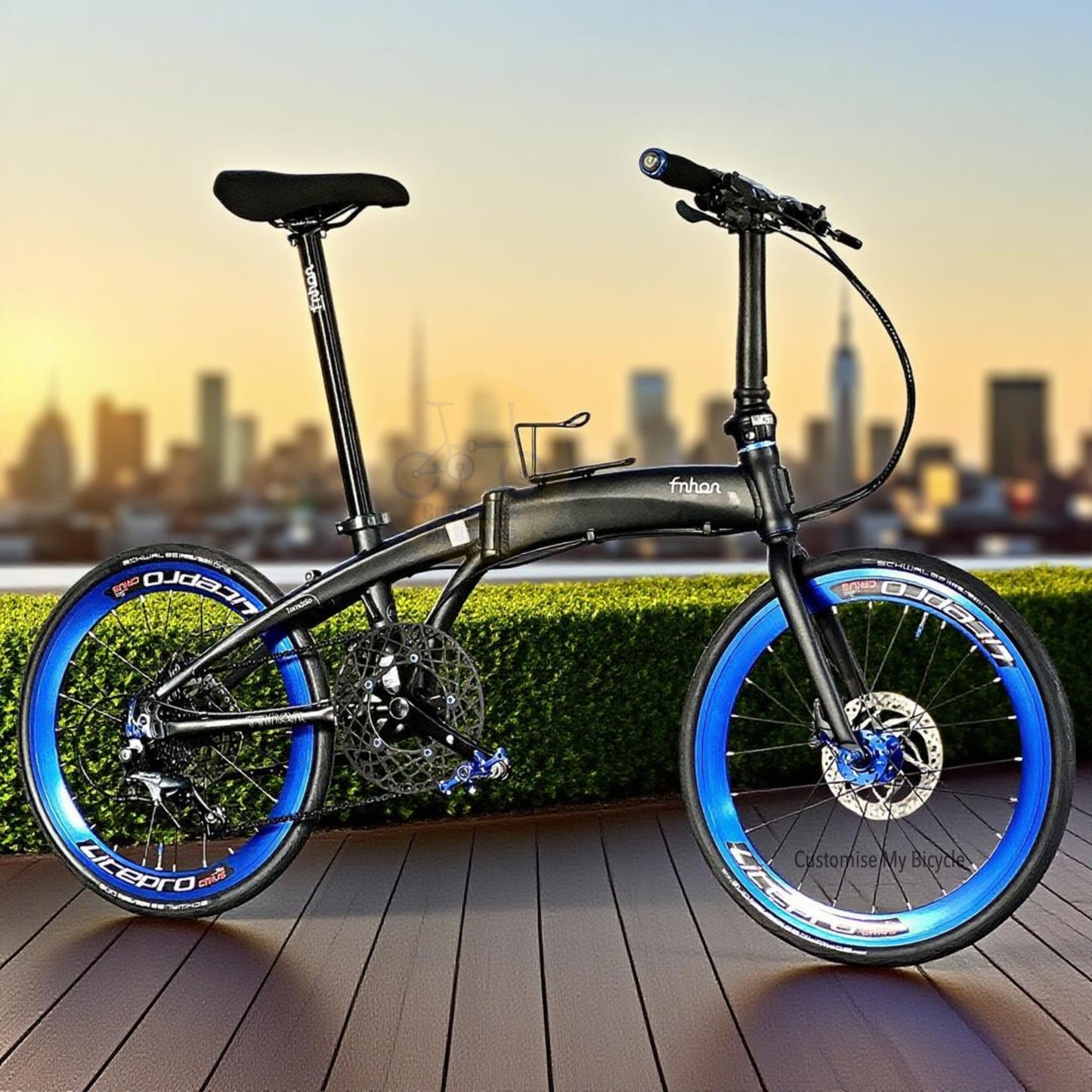 Fnhon Tornado 22 Inch Matte Black Folding Bicycle With Shimano 10 Speed And Disc Brakes
