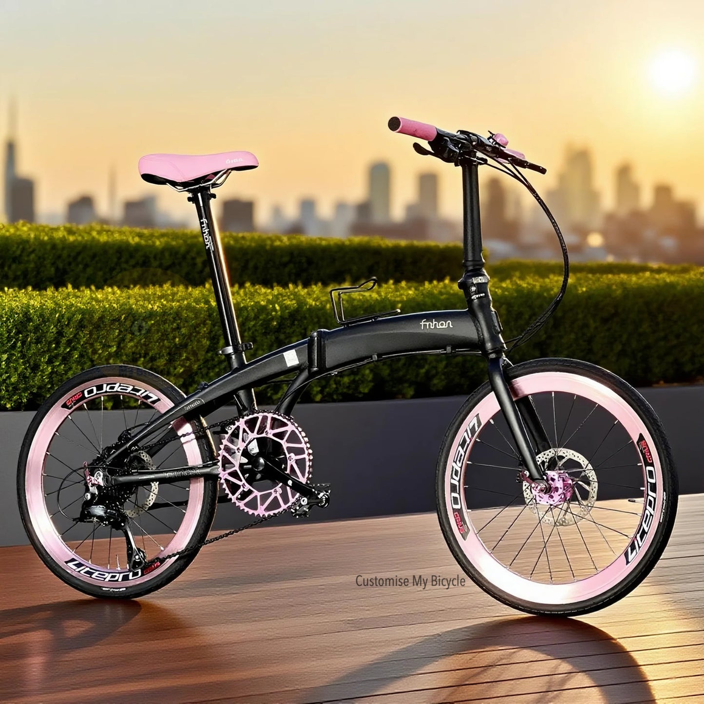 Fnhon Tornado 22 Inch Folding Bike Matte Black Shimano 9 Gears Lightweight Aluminium Frame
