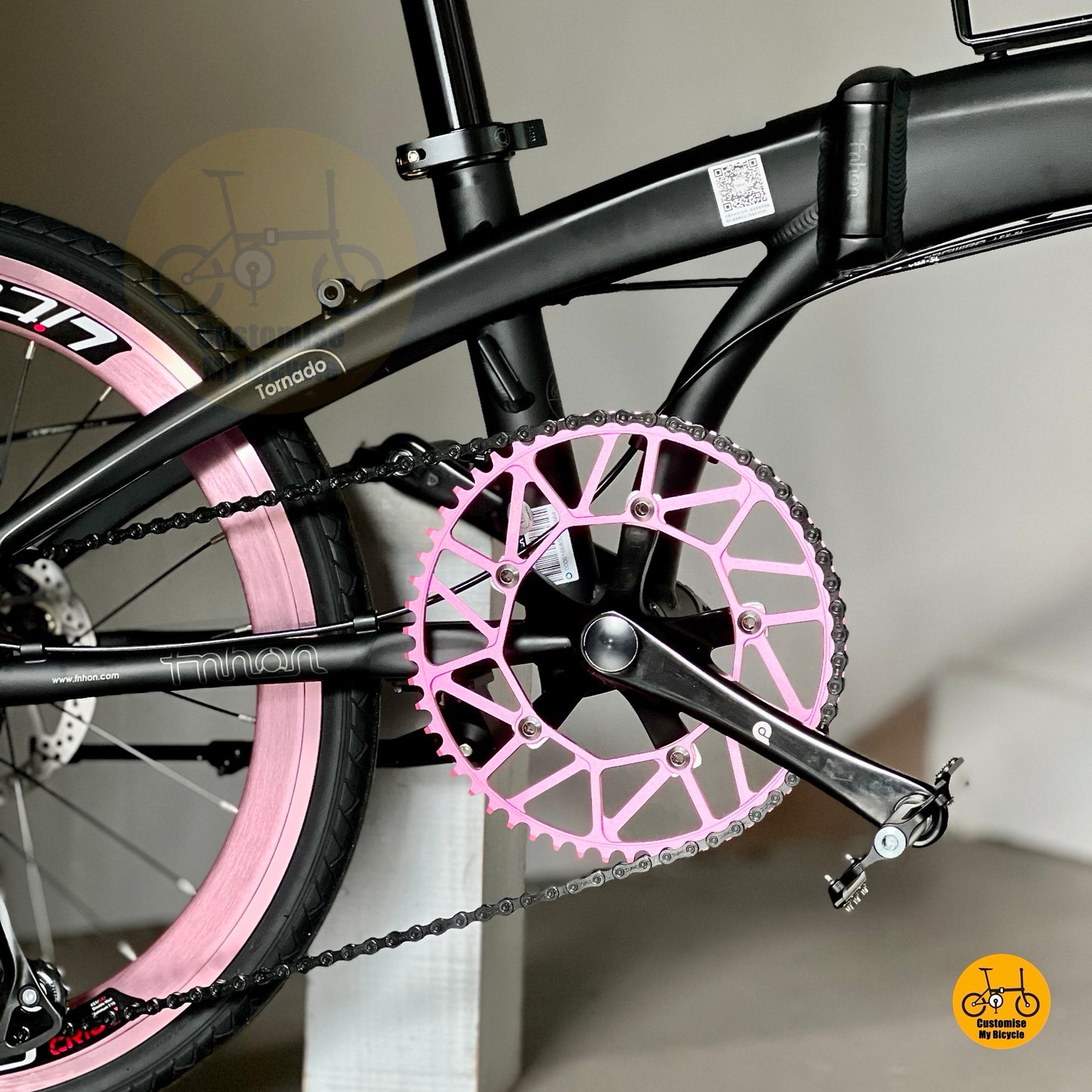 Pink colour LITEPRO hollow 54t chainring detail
