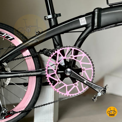 Pink colour LITEPRO hollow 54t chainring detail
