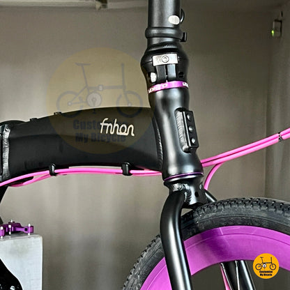Fnhon Tornado folding bike with purple accents  
