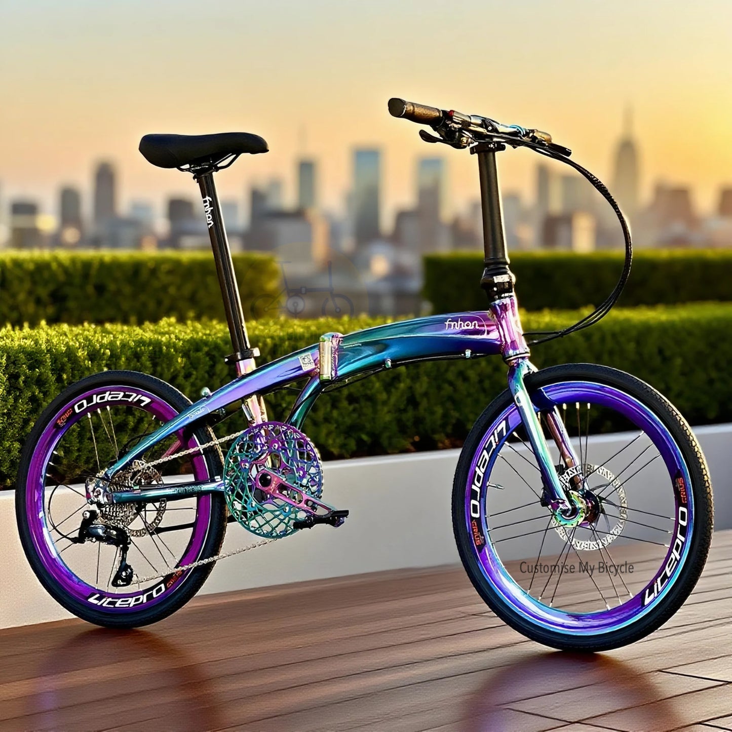 Fnhon Tornado 22 Inch Folding Bike Oil Slick Shimano 9 Gears Aerodynamic Aluminium Frame Singapore
