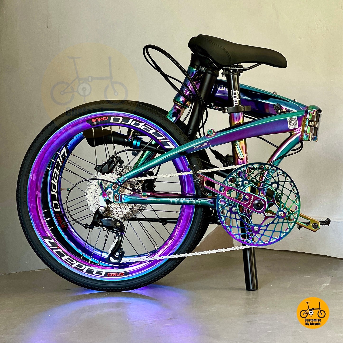 Fnhon Tornado 22 Inch Folding Bicycle Oil Slick With Shimano 9 Speed Hydraulic Disc Brake
