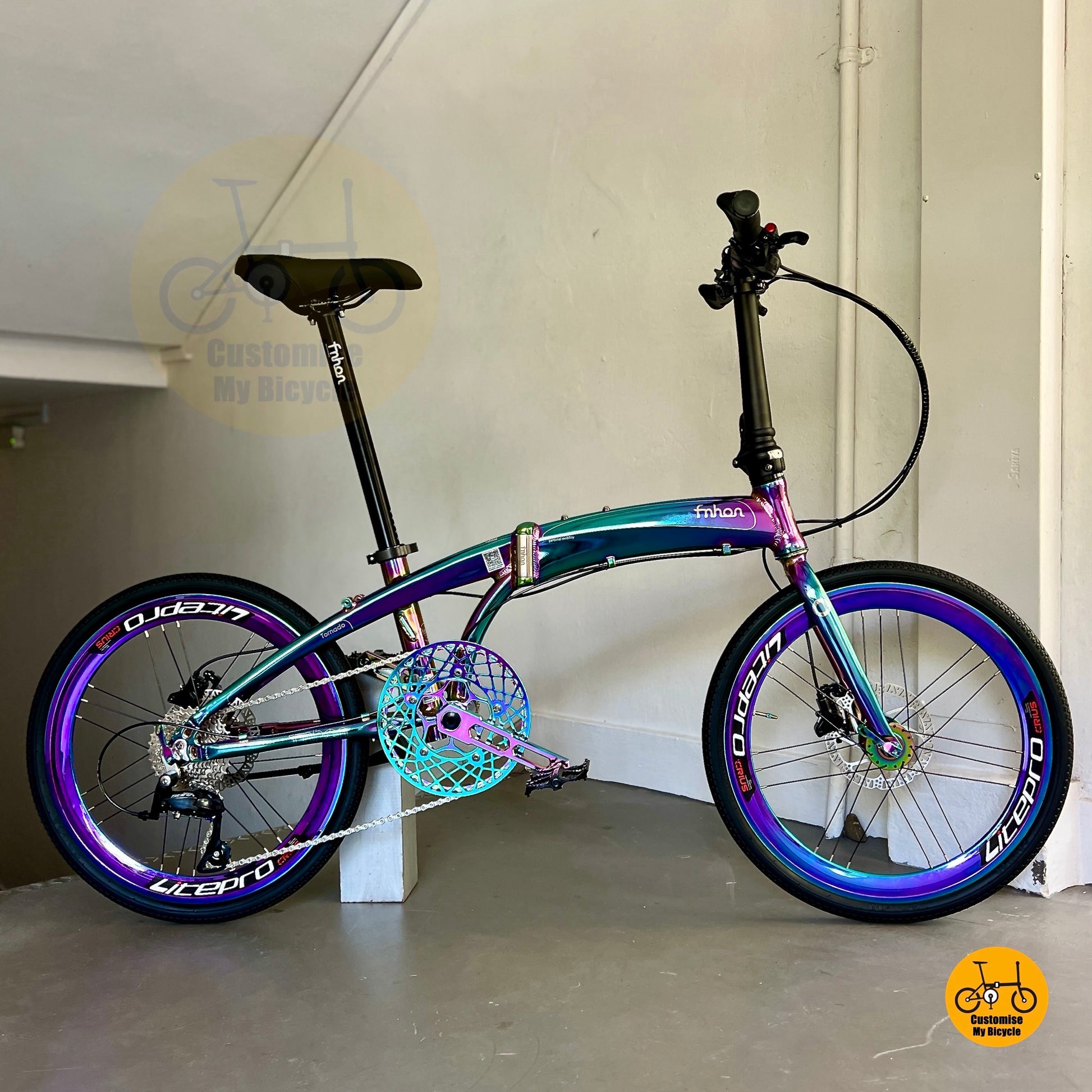 Basikal Lipat Fnhon Tornado 22 Inci Oil Slick Shimano 9 Kelajuan Rangka Aluminium
