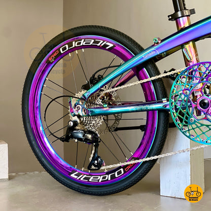 Fnhon Tornado Shimano 9 gears drivetrain close up
