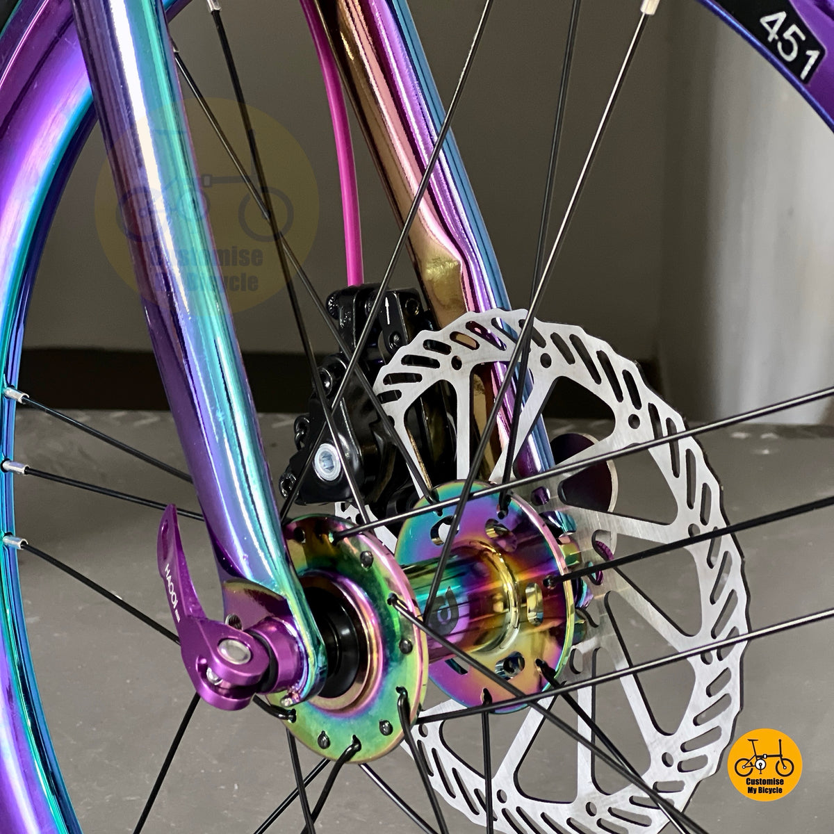 Fnhon Tornado 22" Oil Slick foldable bicycle with Shimano 9 gears
