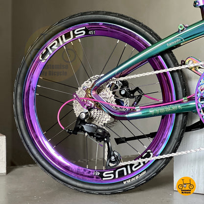 Fnhon Tornado 22" Oil Slick foldable bicycle with Shimano 9 gears