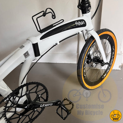 White Fnhon Tornado 20-inch folding bike with Silverock wheelset  
