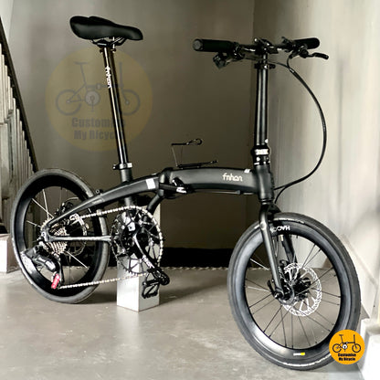 Folding Bike Fnhon Tornado 20 Inch Aerodynamic Aluminium Folding Bicycle Magene EDS 12 Speed Hydraulic Disc Brake Matte Black
