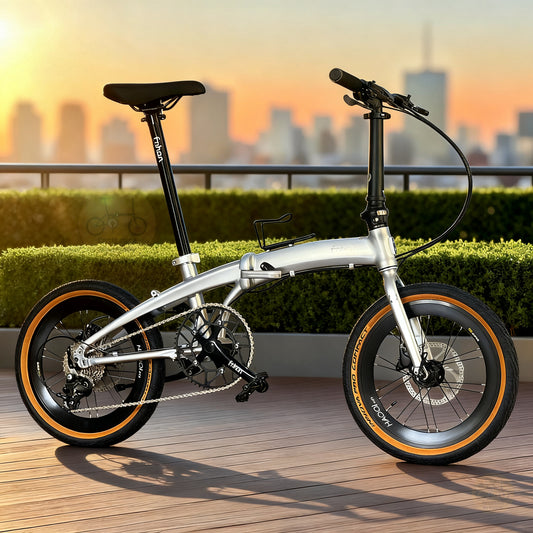 Fnhon Twister 18" Space Silver lightweight folding bike with Shimano 9 gears