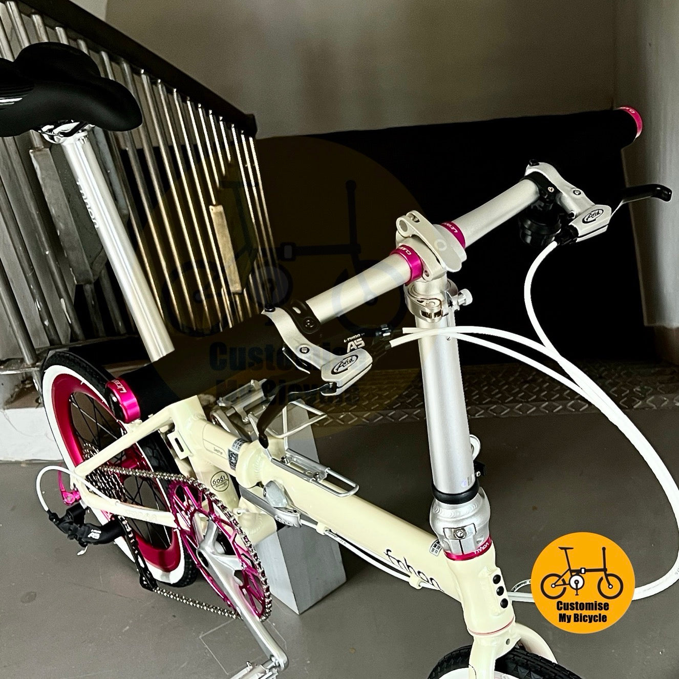 Handlebar and seat post setup Fnhon pink bike  
