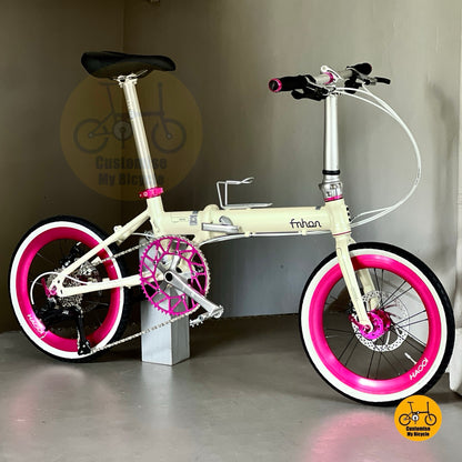 Basikal Fnhon Zephyr lipat kecil untuk wanita dengan tayar putih dan gear LTWOO 9 kelajuan