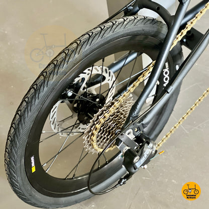 Fnhon Zephyr folding bike close up Shimano 9 gears drivetrain smooth shifting
