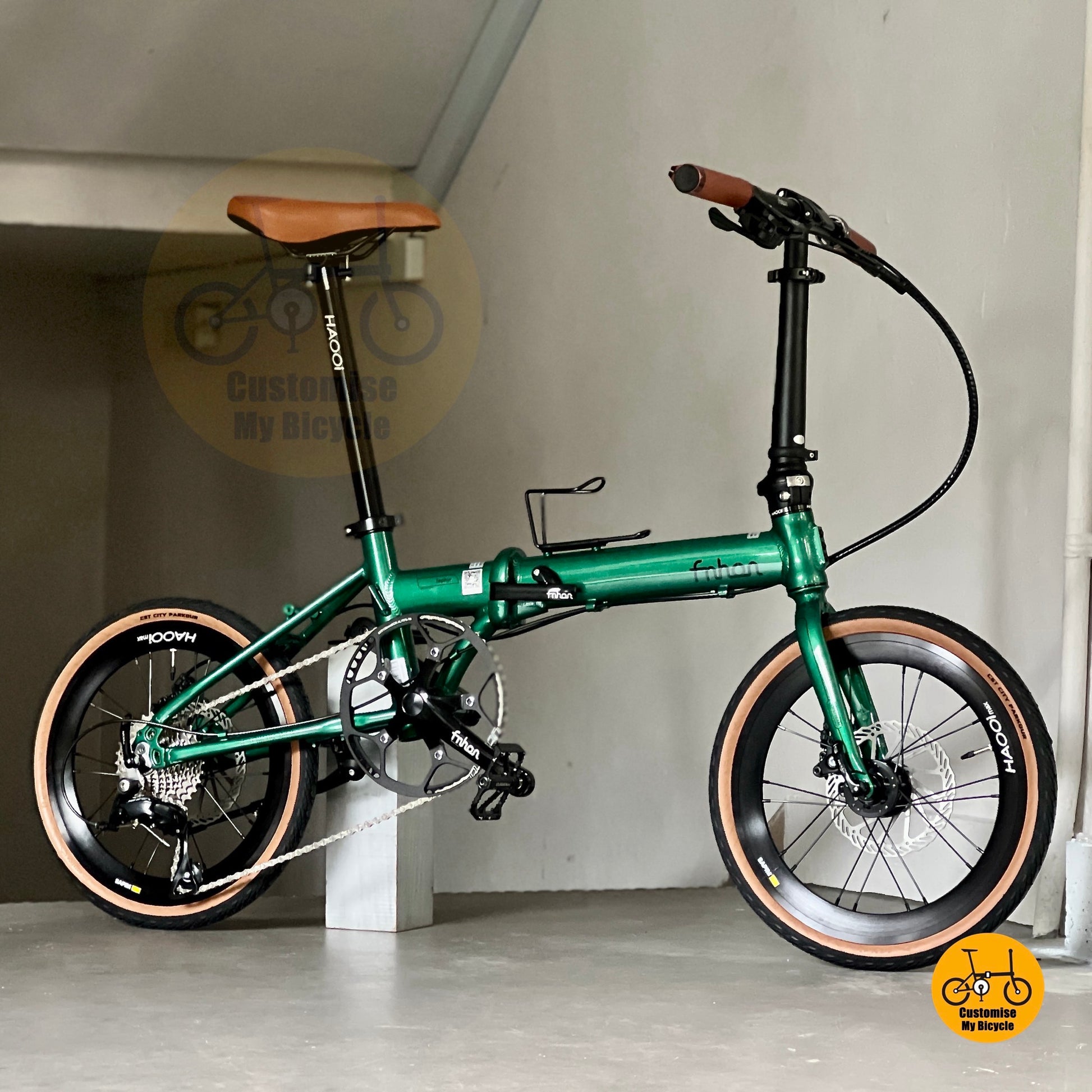 Folding Bike Fnhon Zephyr 18 inch Emerald Green Shimano 9 Gears Compact Foldable Bicycle For MRT Friendly Commute

