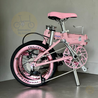 Fnhon Zephyr 16" Baby Pink foldable bicycle with Shimano 9 gears