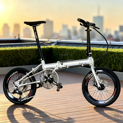 Fnhon Zephyr 16" Platinum Silver lightweight folding bike with Shimano 9 gears