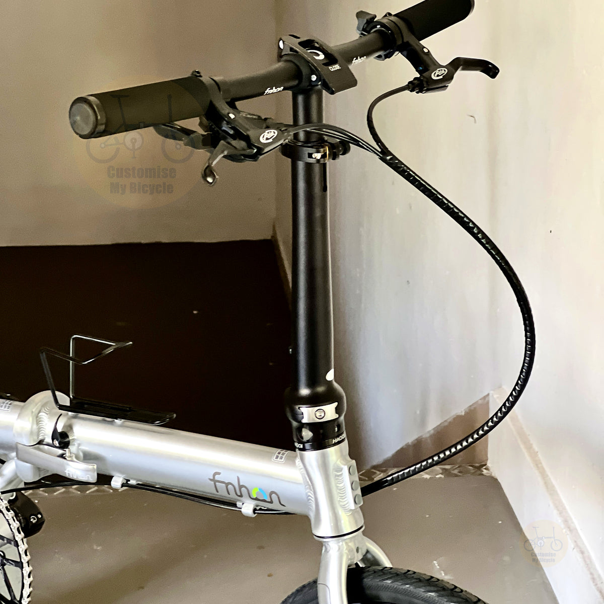Fnhon Zephyr 16" Platinum Silver folding bike with Mechanical wired disc brake; FNHON telescopic handle post