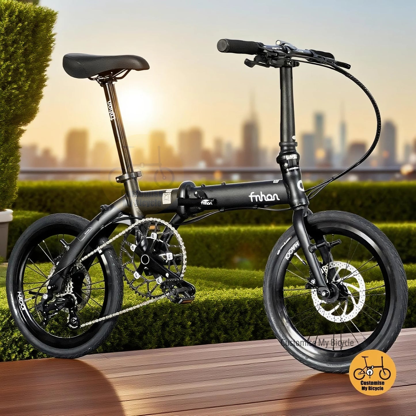 Fnhon Breeze 18-inch folding bike in matte black with Sensah 5-speed gears for compact travel and daily commute
