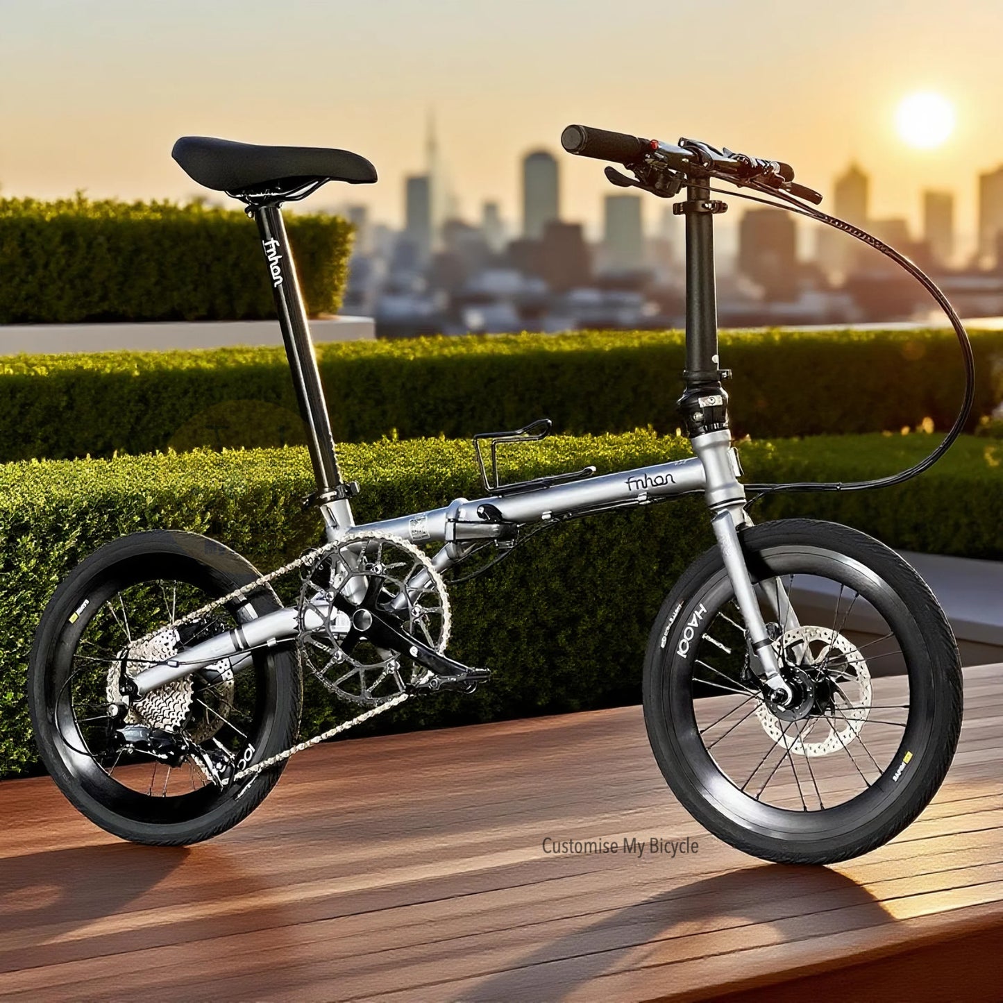 Side view of Fnhon Gust 18 inch Battleship Grey folding bike with strong chromoly steel body and minimalist matte finish