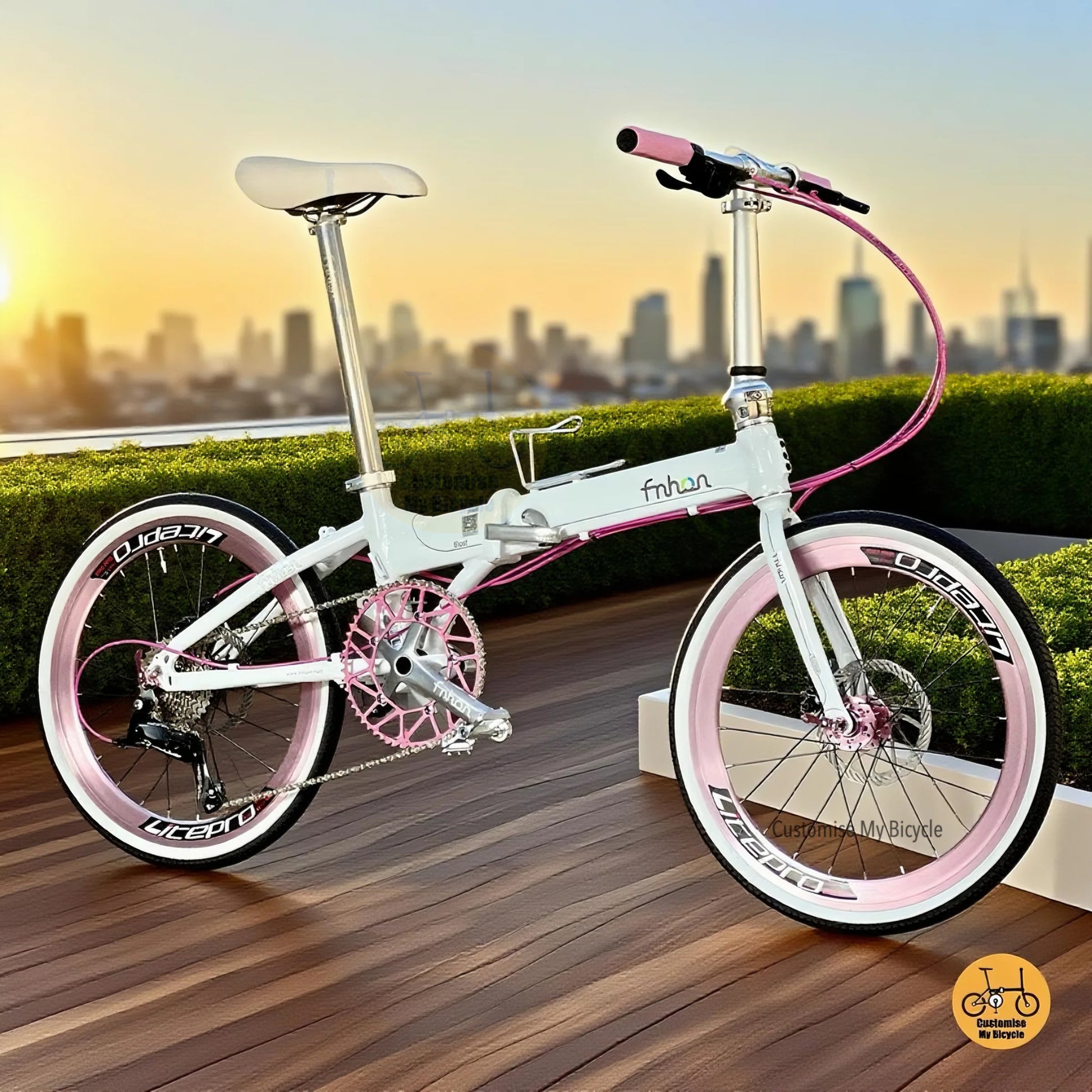 Fnhon Blast 22 inch Snow White Pink folding bike with Shimano 9s and Litepro wheels
