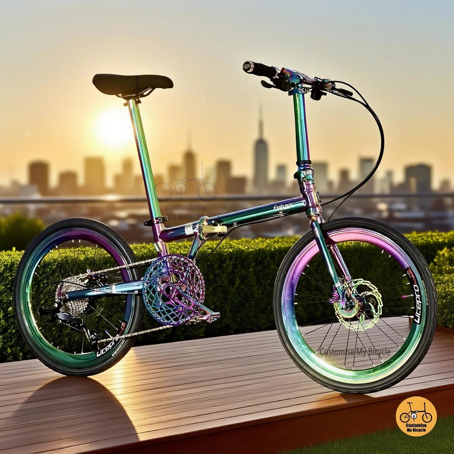 Fnhon Gust 22 inch Oil Slick folding bike with Shimano 9s and Litepro hydraulic brakes